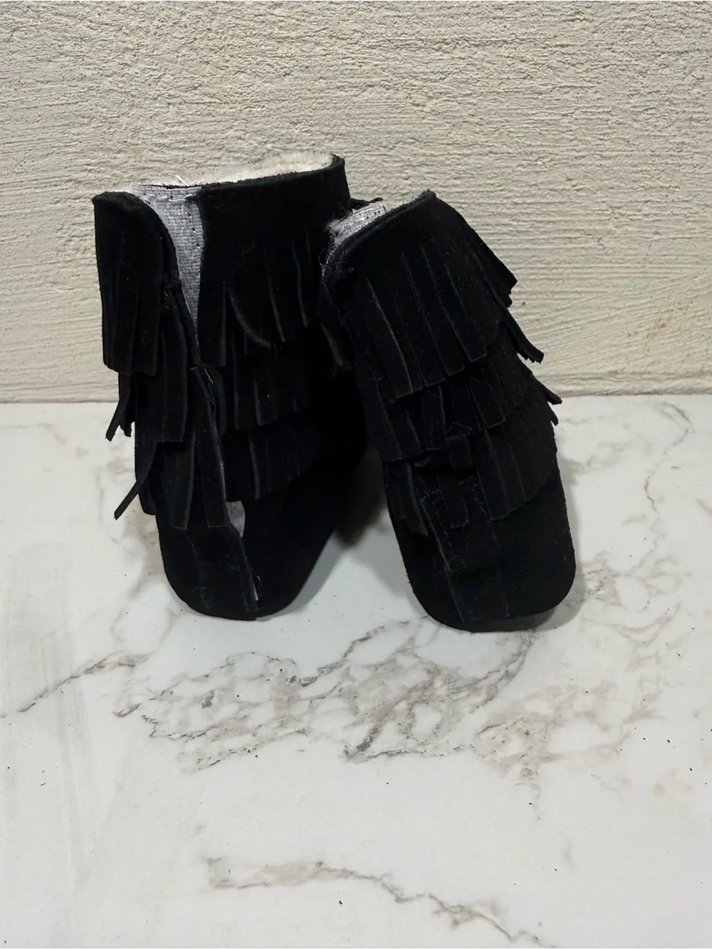 Kids Black Fringe Winter Boots
